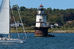 Sailboat  Approaches Hog Island Shoal Light in Rhode Island